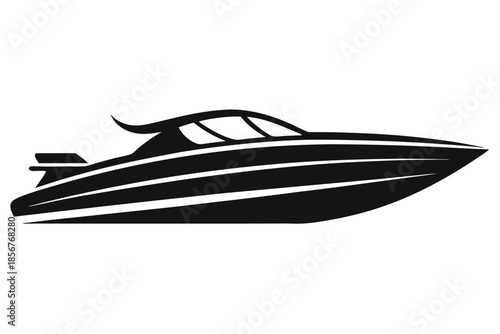 speedboat silhouette line art vector illustration