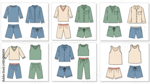 Variety of sleepwear sets for adults in diverse styles and colors