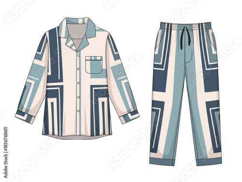 Stylish Geometric Pattern Pajama Set A Modern and Comfortable Sleepwear Choice