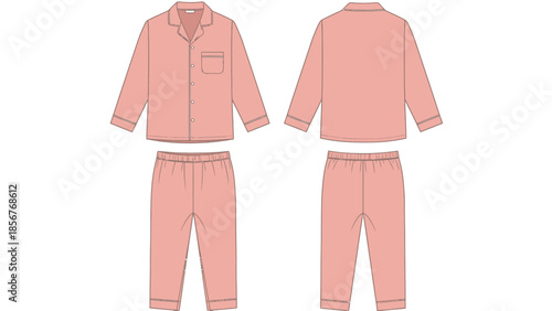 Pink Pajama Set Illustration Front and Back Views of Comfortable Sleepwear Design