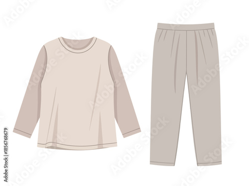 Illustration of a comfortable neutral-toned pajama set, perfect for relaxing at home or for casual sleepwear