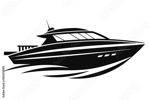 speedboat silhouette line art vector illustration