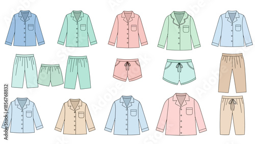 Assortment of Pajama Sets Various Colors and Styles for Comfortable Sleepwear