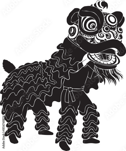 Traditional chinese lion dance costume silhouette black and white