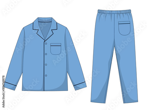 Blue Pajamas Set Vector Illustration of Comfortable Sleepwear for Relaxation and Rest