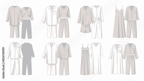 Variety of Pajama Sets and Nightwear for Comfort and Relaxation, Various Styles and Colors