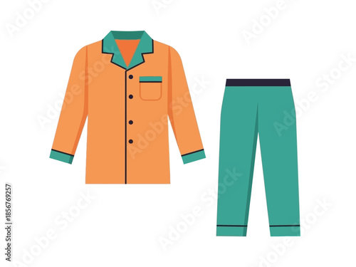 Stylish Illustration of a Comfortable Orange Pajama Set with Teal Accents for Relaxing Evenings