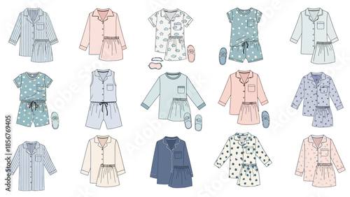 Variety of Pajama Sets A Collection of Sleepwear Designs in Various Styles and Colors