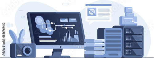 Digital technology data analysis server rack network system
