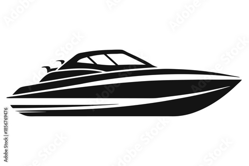 speedboat silhouette line art vector illustration