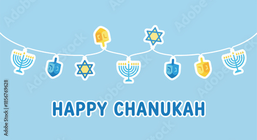 Happy Chanukah celebration with festive blue decorations