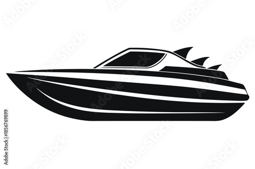 speedboat silhouette line art vector illustration