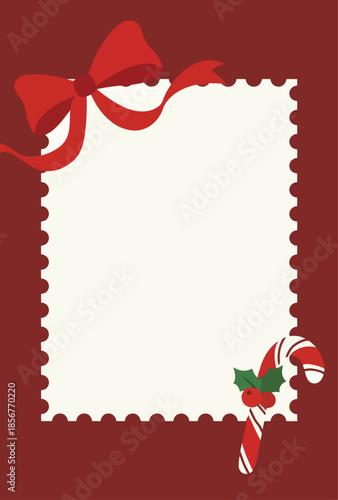 Classic Holiday Stationery Design Featuring a Candy Cane and Bow