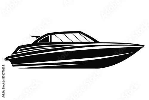 speedboat silhouette line art vector illustration