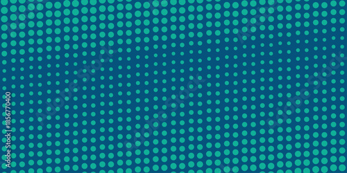 Halftone gradient dots background vector illustration. Blue green dark dotted, blue light halftone texture.  Retro abstract print. Geometric spots duotone cover. The geometric abstract pattern .
