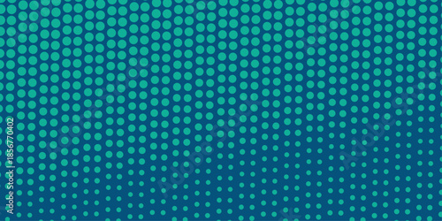 Halftone gradient dots background vector illustration. Blue green dark dotted, blue light halftone texture.  Retro abstract print. Geometric spots duotone cover. The geometric abstract pattern .