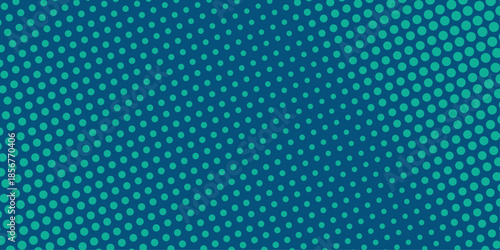 Halftone gradient dots background vector illustration. Blue green dark dotted, blue light halftone texture.  Retro abstract print. Geometric spots duotone cover. The geometric abstract pattern .