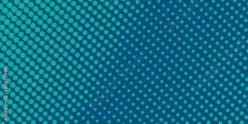 Halftone gradient dots background vector illustration. Blue green dark dotted, blue light halftone texture.  Retro abstract print. Geometric spots duotone cover. The geometric abstract pattern .