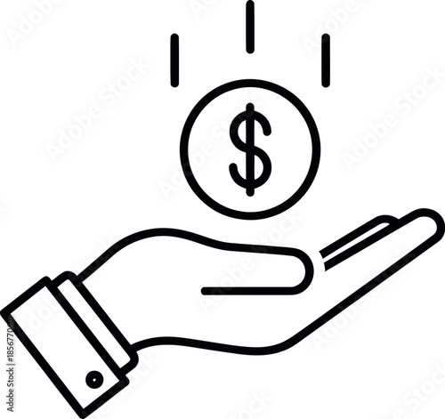 A hand receiving a dollar coin symbolizing earning, payment, income, or financial support