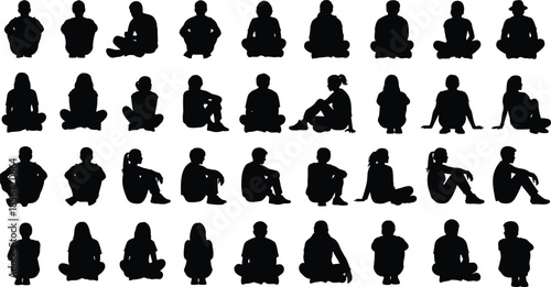 Diverse Collection of Children and Adult Silhouettes Sitting on Floor Representing Education Group Learning Storytime Preschool Activities Casual Connection and Community