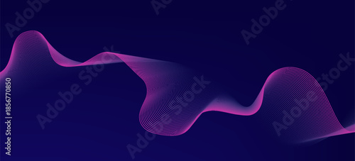 Abstract glowing wave lines on dark blue background. Dynamic wave pattern. Modern flowing wavy lines. Futuristic technology concept. Suit for banner, poster, cover, brochure, flyer, website