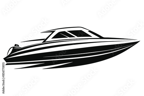 speedboat silhouette line art vector illustration