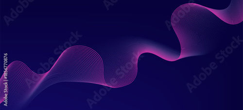 Abstract glowing wave lines on dark blue background. Dynamic wave pattern. Modern flowing wavy lines. Futuristic technology concept. Suit for banner, poster, cover, brochure, flyer, website