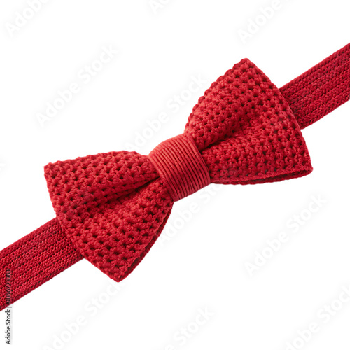 Red kitten bow tie made of thick thread isolated on white background