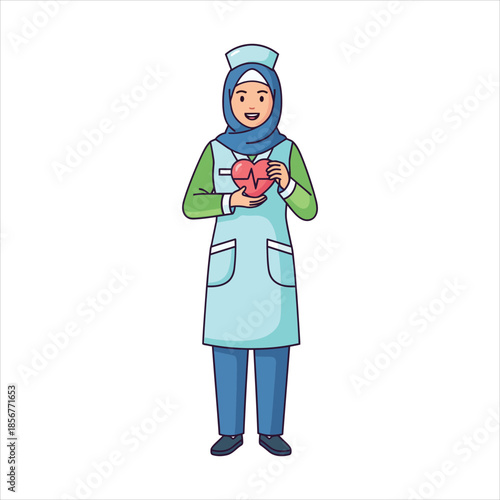Medical professional holding a human heart illustration in a clinical setting