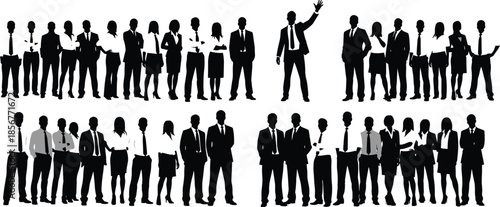 Large Group of Professional Business People Silhouettes Standing in Rows Representing Corporate Teamwork Success Diverse Workforce Leadership and Executive Company Collaboration