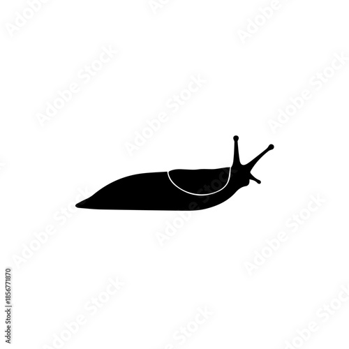 Black silhouette of a garden slug with antennae, crawling slowly.