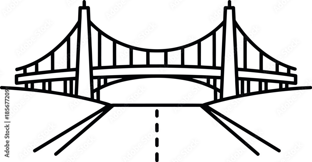 Fototapeta premium A simple line art illustration depicting a modern suspension bridge over a road