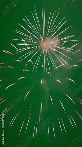 Fireworks High Detail Green Screen Vibrant Fireworks Display with Burst of Light Against Green Background