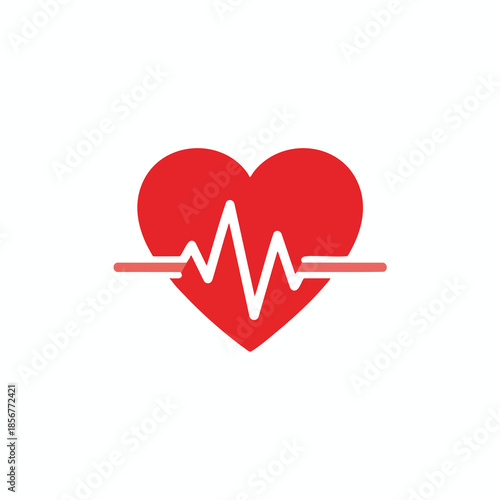 A red heart symbol with a white heartbeat line, set against a white backdrop