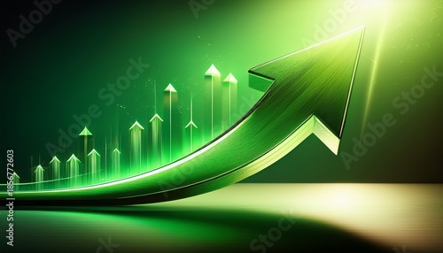 shiny green arrow pointing upward symbolizing growth and progress in a modern design