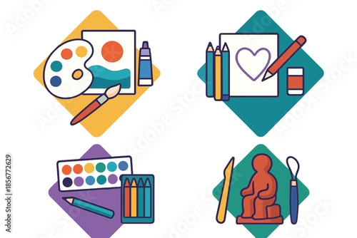 Set of artistic creative supplies icons
