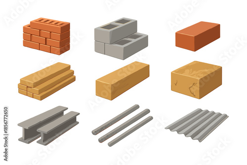 Building materials isometric icons on a gradient background