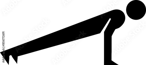 Man doing push up exercise or plank position. Fitness training concept. Simple black silhouette vector icon for gym sign, app