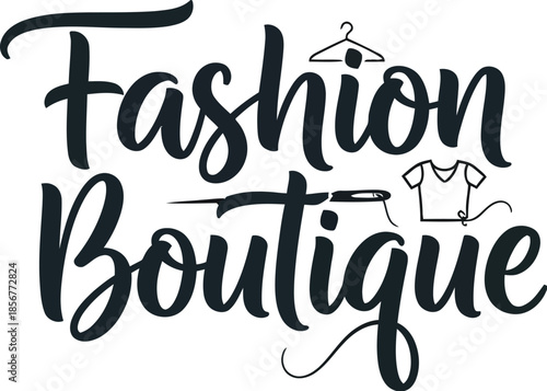 Fashion Boutique Logo with Hanger and Sewing Needle Elements