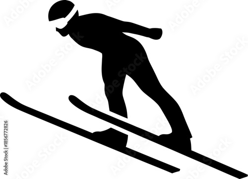 Ski jumper man silhouette icon. Sport person skiing action in winter competition. Vector symbol illustration