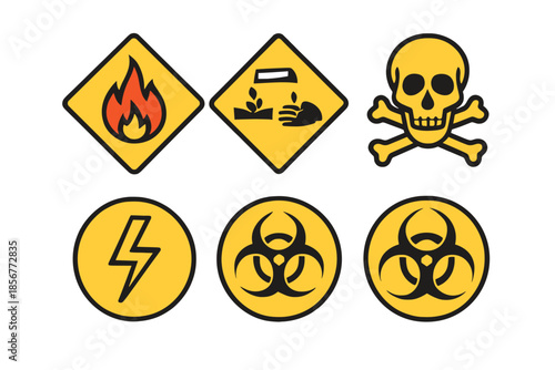 Collection of hazard warning symbols