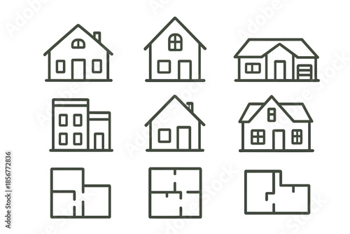 Nine house icons on a yellow background