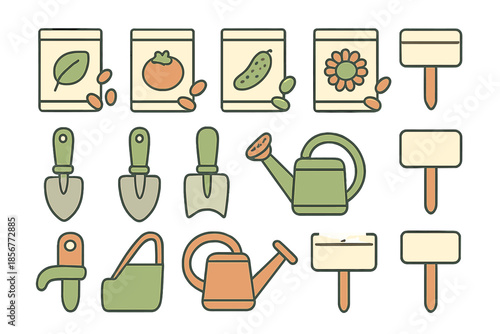 Gardening tools and seed packets