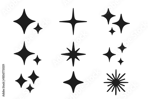Set of dark, stylized star shapes on a gradient background