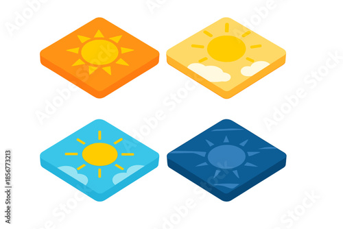 Four Diamond Shapes with Sun Icons
