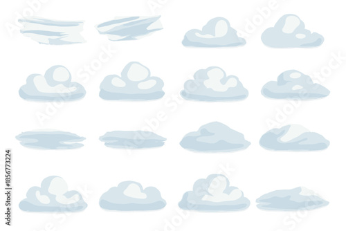 Collection of fluffy white clouds on a light blue background