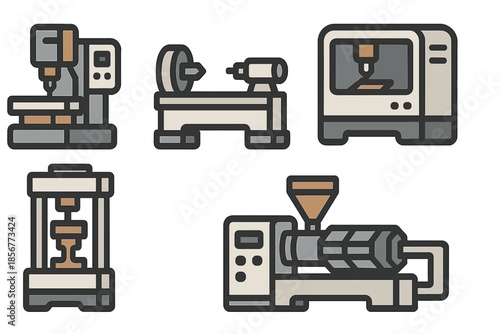 Set of industrial manufacturing machine icons