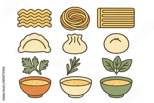 Collection of Food Icons with a Gradient Background