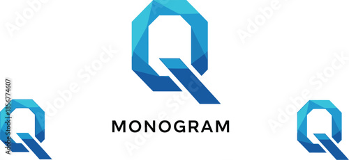 Modern Geometric Blue Letter Q Monogram Logo Design