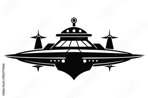 spaceship silhouette line art vector illustration